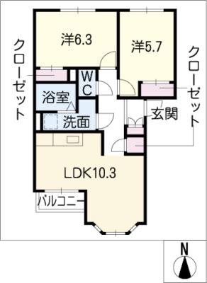 ベルクレスト(2LDK/2階)の間取り写真