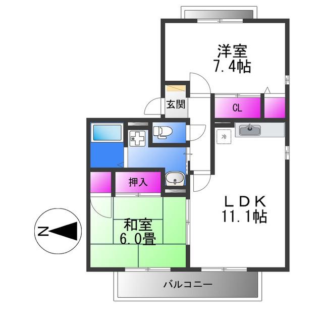 ニューリバーサイド八尾南D棟(2LDK/2階)の間取り写真