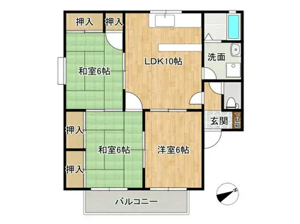 ガーデンハウス田方B棟(3LDK/1階)の間取り写真