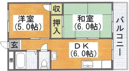コーポ中島(2DK/3階)の間取り写真