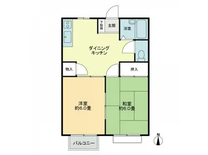 フォブール古高松B(2DK/1階)の間取り写真