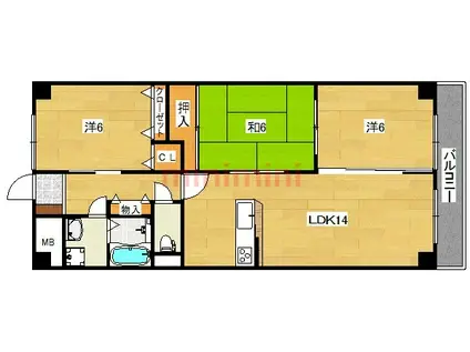 さんくれーる茨木A棟(3LDK/4階)の間取り写真