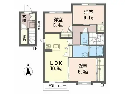 サンコートB(3LDK/2階)の間取り写真