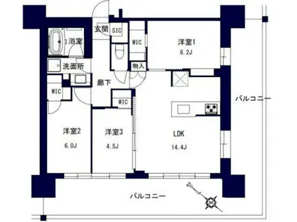 センチュリー千葉みなと(3LDK/9階)の間取り写真
