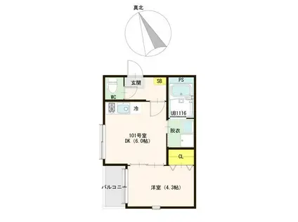 ソレイユテラス福室(1DK/1階)の間取り写真