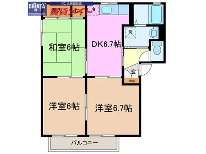オークコートB(3DK/2階)の間取り写真