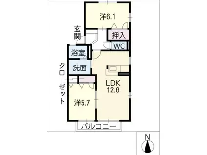グレース I(2LDK/2階)の間取り写真