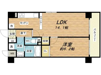 プレサンス中之島公園南(1LDK/6階)の間取り写真