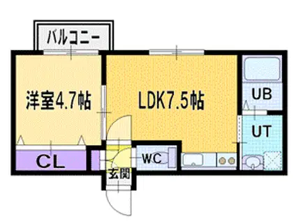 カハラコートフォース(1LDK/4階)の間取り写真