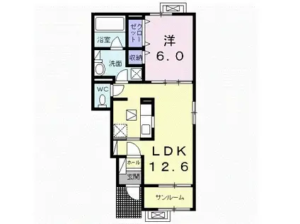 PO PO 華(1LDK/1階)の間取り写真