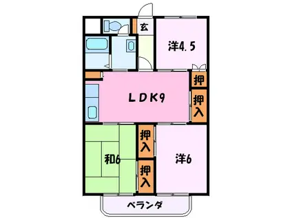 パールハイツ竹若(3LDK/1階)の間取り写真