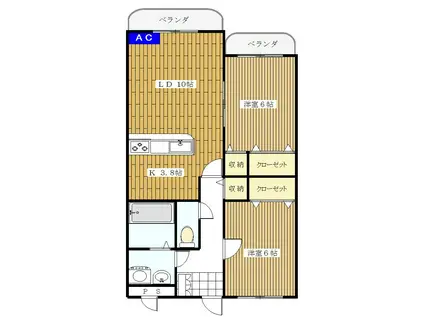 カシマハイアットII(2LDK/3階)の間取り写真