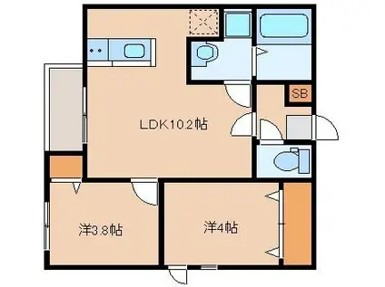 カトレア板付(2LDK/2階)の間取り写真