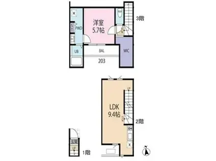 TRUE WOOD KOGANEI(1LDK/2階)の間取り写真