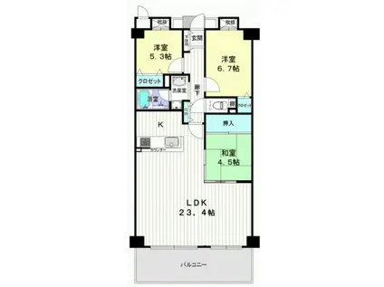 ラ・モール芦屋(3LDK/7階)の間取り写真