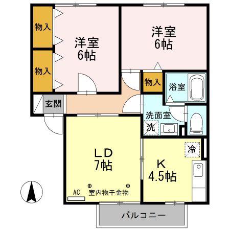 グランドール沢村A棟(2LDK/1階)の間取り写真
