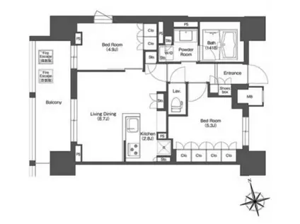 リーブルグラント西新宿イースト(2LDK/12階)の間取り写真