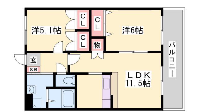 ライツェントパレス(2LDK/2階)の間取り写真