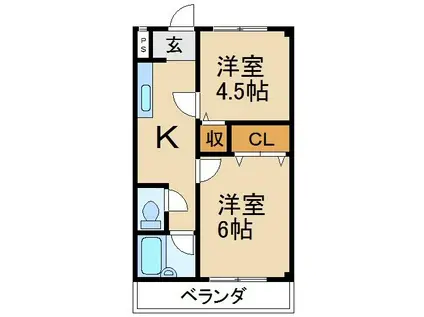 レジデンストモエ(2K/2階)の間取り写真