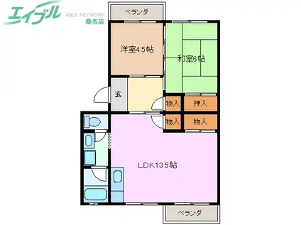 スカイラーク中村(2LDK/1階)の間取り写真