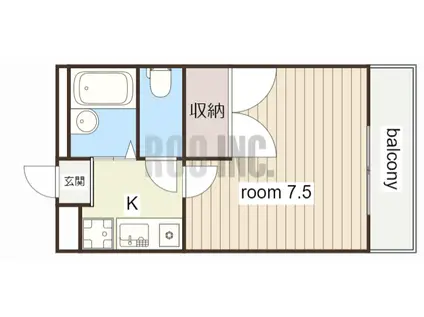 アムールMI中地(1K/1階)の間取り写真