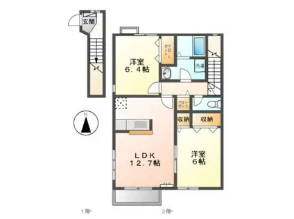 プラシード B(2LDK/2階)の間取り写真