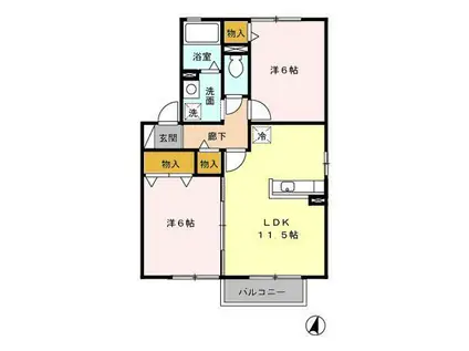 クレセントII棟(2LDK/1階)の間取り写真