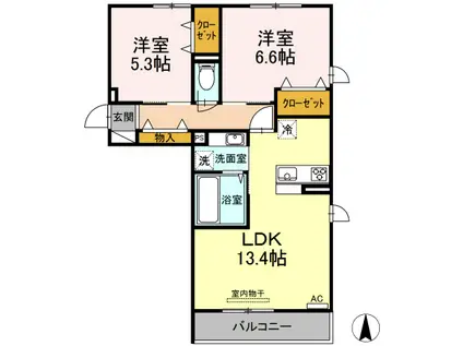 ルヴェデュソレイユ I(2LDK/3階)の間取り写真