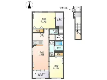 柏市若柴アパート(2LDK/1階)の間取り写真