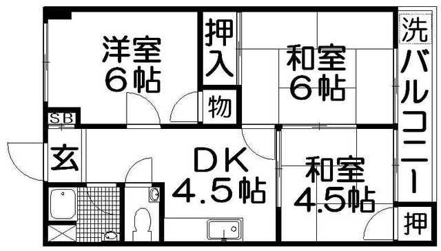 芳栄ハイツ(3DK/4階)の間取り写真