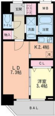 セレニテ神戸元町(1DK/11階)の間取り写真