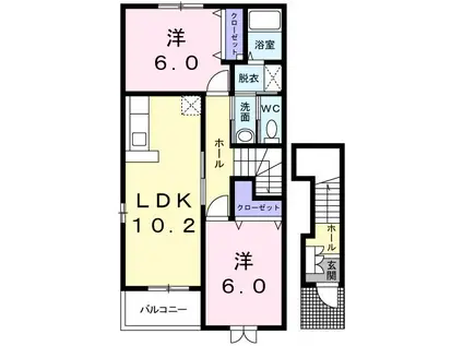 エスポワール B 薗部町(2LDK/2階)の間取り写真