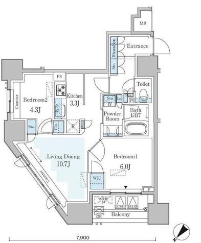 GRAN PASEO横濱関内PREMIUM(2LDK/2階)の間取り写真