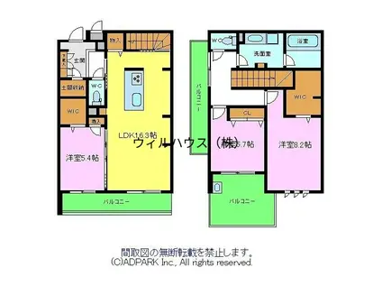 FELISEED三国ヶ丘(3LDK/2階)の間取り写真