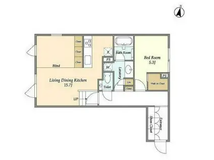 アンソレイエ下北沢(1LDK/1階)の間取り写真