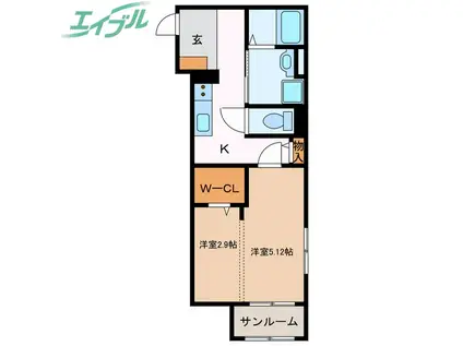 クレアール(2K/2階)の間取り写真