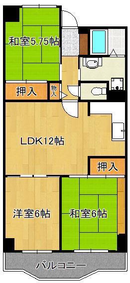 ファミリーハイツ霧ヶ丘(3LDK/2階)の間取り写真
