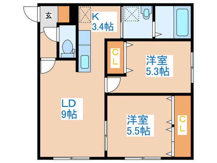LA REVIA(2LDK/3階)の間取り写真