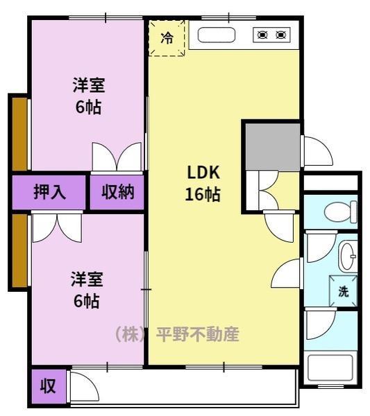 グランデール長園 B棟(2LDK/2階)の間取り写真