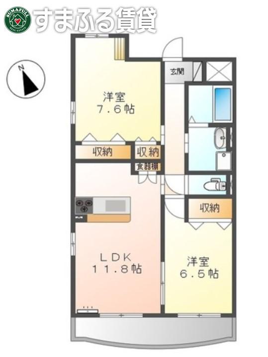 AGUN(2LDK/4階)の間取り写真