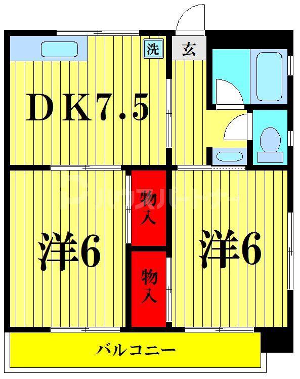 ダイヤモンドレジデンス南小岩(2DK/3階)の間取り写真