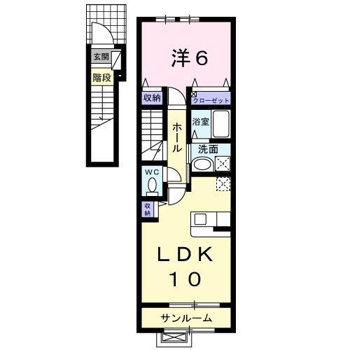 フレーシアⅡ(1LDK/2階)の間取り写真