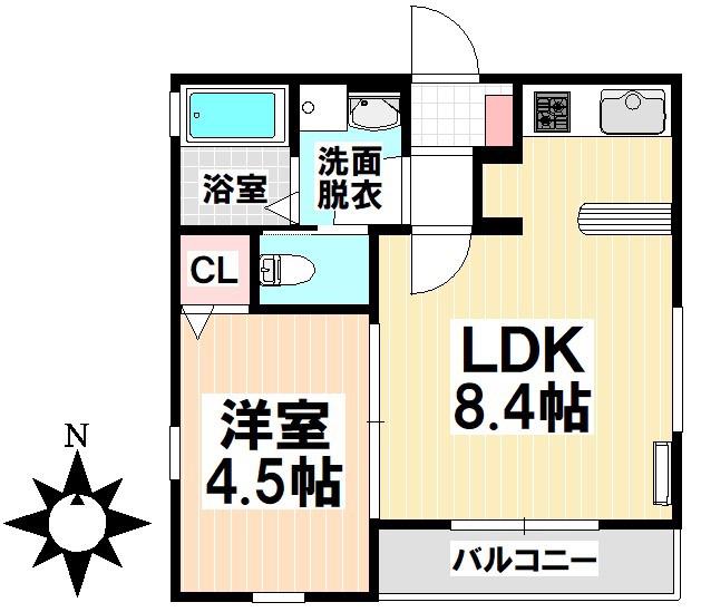 CALDO道徳公園(1LDK/1階)の間取り写真