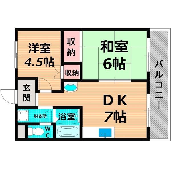プランドール古市(2DK/2階)の間取り写真