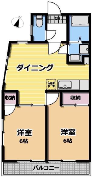 黄金山ハイツ(2DK/1階)の間取り写真
