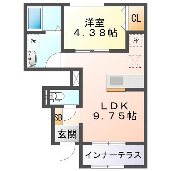 リーブルファイン大治田III 2号棟(1LDK/1階)の間取り写真