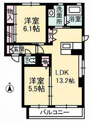 シャーメゾンしおやの杜 B棟(2LDK/2階)の間取り写真