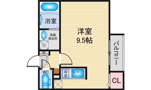グランコンフォール米野II(1K/2階)の間取り写真