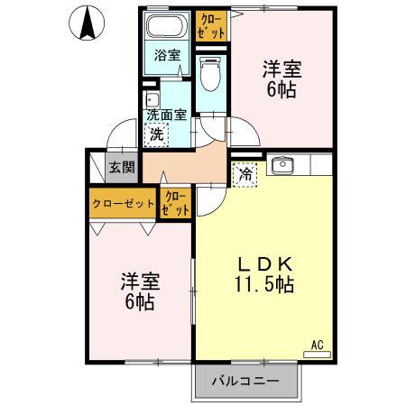 セジュール安芸(2LDK/2階)の間取り写真