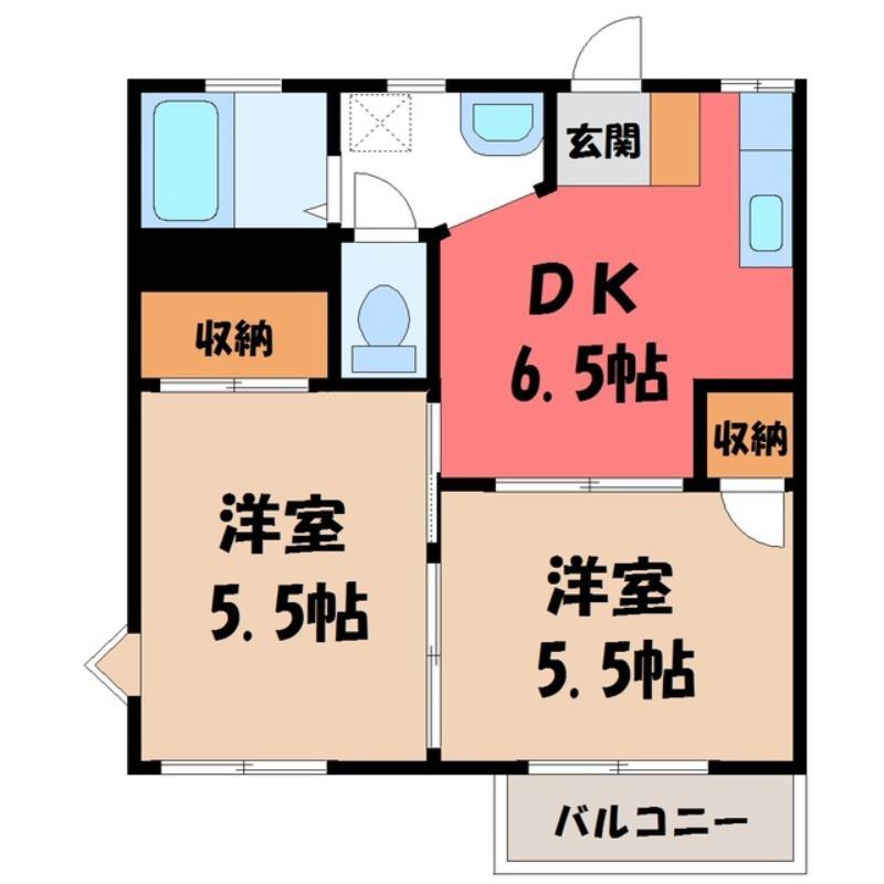 南赤塚中の内ハイツA(2DK/2階)の間取り写真